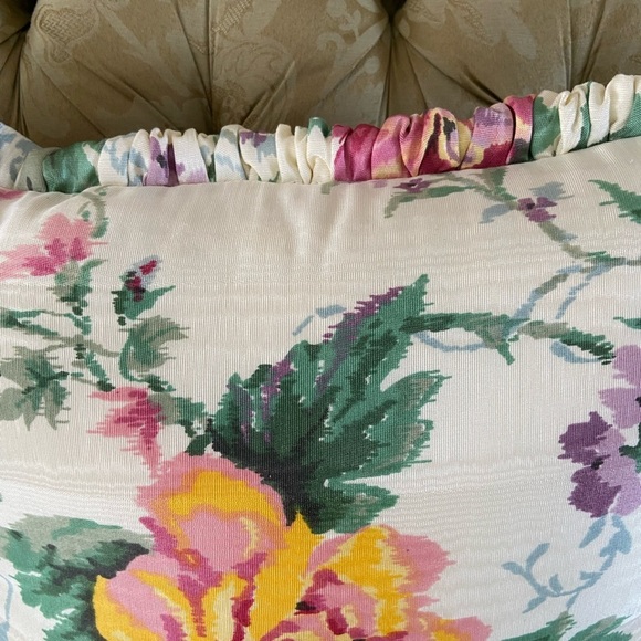 Floral Throw Pillow  Cream/Pink/Green 15x15” - Picture 6 of 7